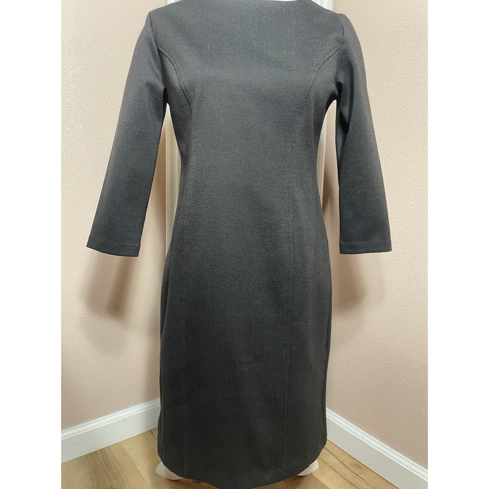 Womens Black W/white Design Sheath Dress 3/4 Sleeve‎ Career Office Stretch Midi